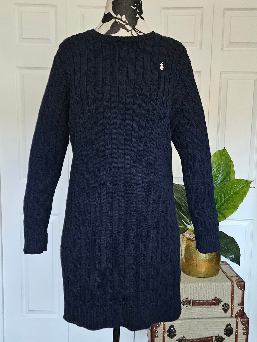 Polo Ralph Lauren Navy Cable Knit Sweater Dress Preppy Quiet Luxury Size XL